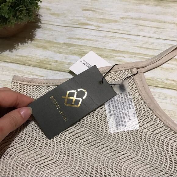 Street Level NWT Cream White Woven Mesh Large Beach Vacation Tote Bag Purse - Picture 2 of 10